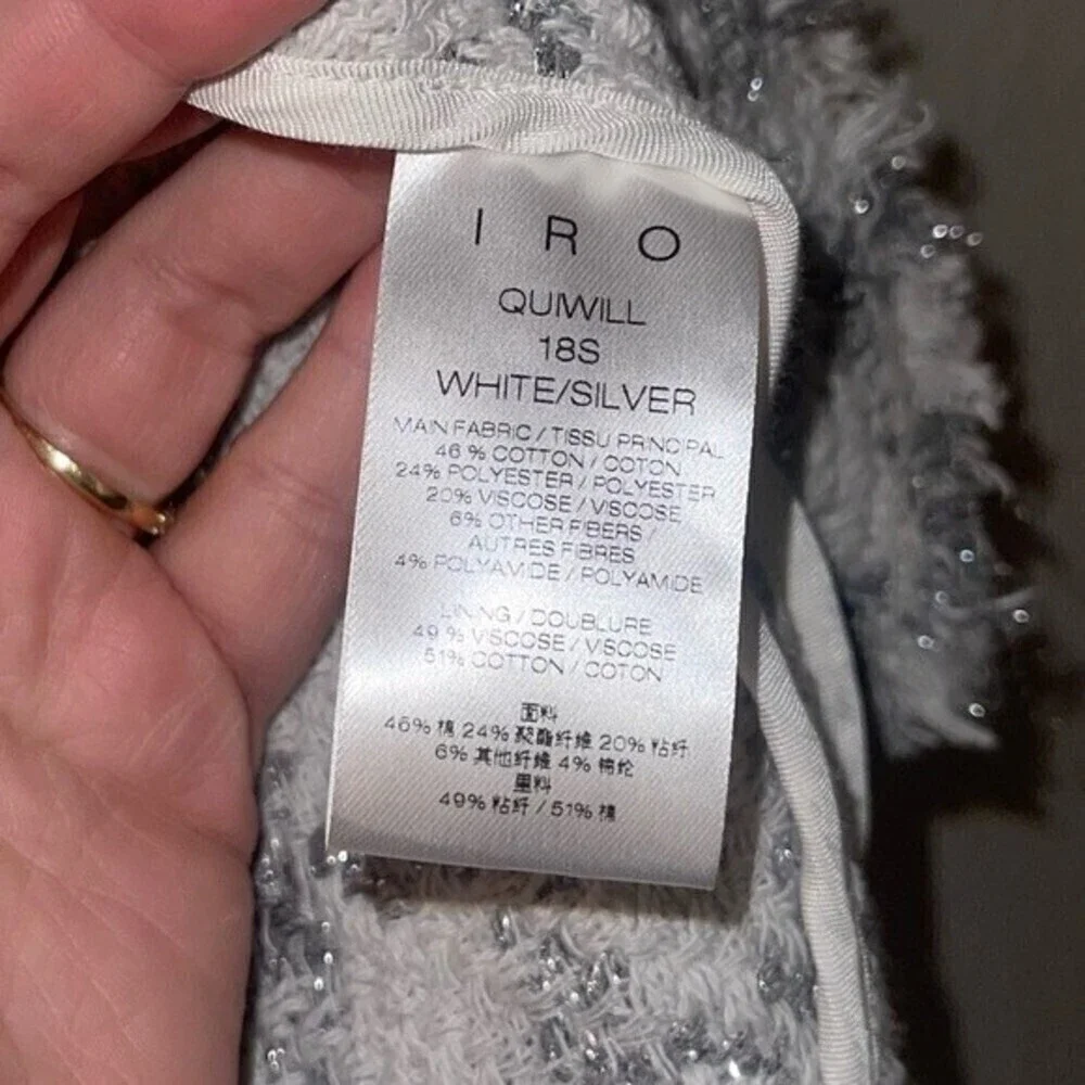 IRO quill tweed silver metallic open front jacket